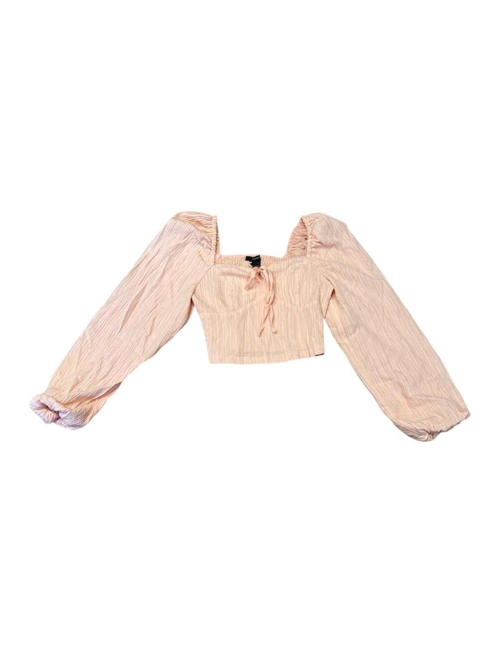 Peach Smocked Milkmaid Top Medium LongSleeve Blouse Renaissance Cottage Peasant